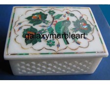 A marble inlay box with rose flower and bird with fligree work box RE3456